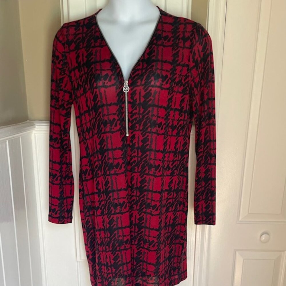 Michael Kors lightweight 1/4 zip classic plaid sweater dress
